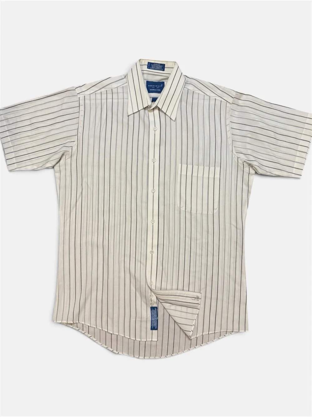 Towncraft White Short Sleeve Button-Down Shirt with Black Pinstripes sz. 15 neck